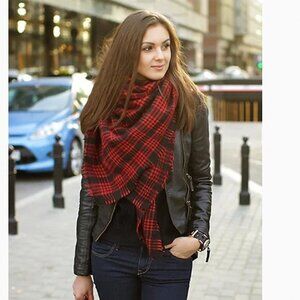 4/$20 Abercrombie & Fitch soft scarf shawl Plaid Acrylic Blanket, Red, Blue